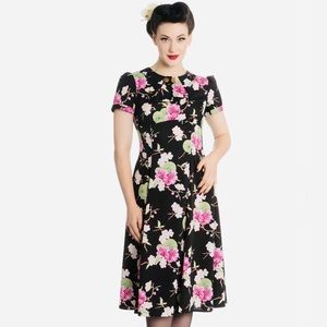 Hell Bunny Vixen Freya Cherry Blossom Orchid Dress 40s Retro Rockabilly Pinup